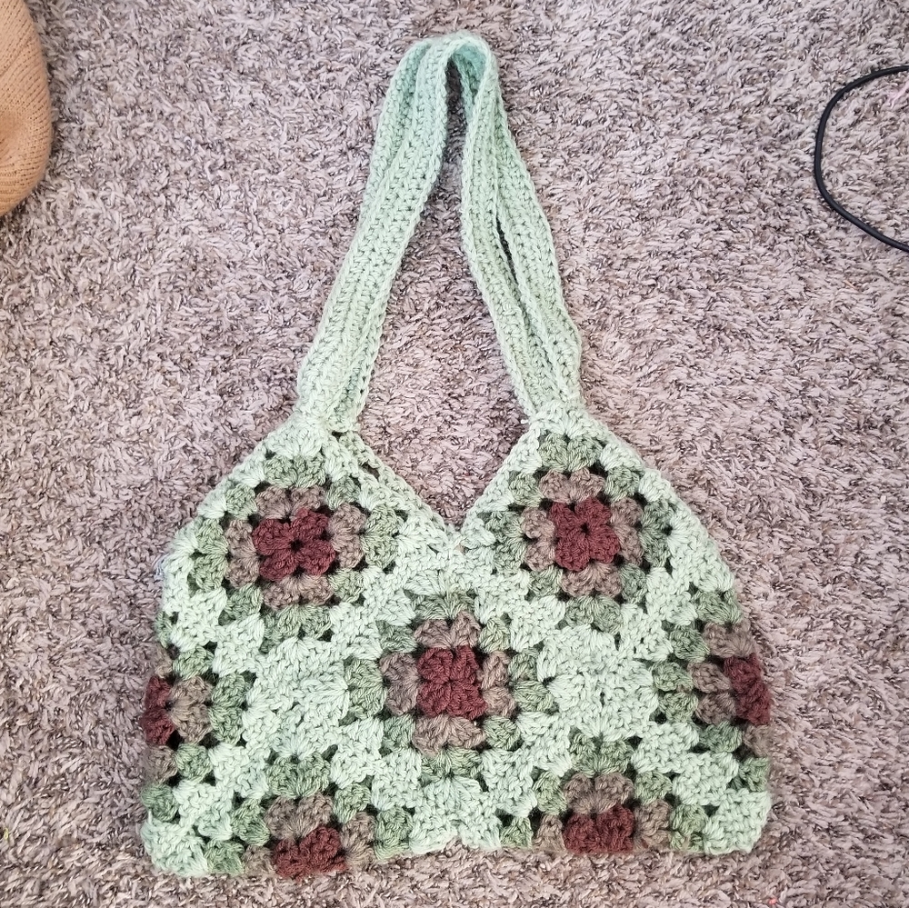 Handmade Crocheted Green and Brown Bag/Purse